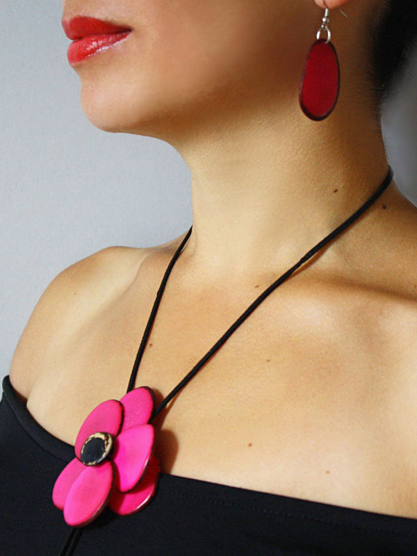 Margarita Tagua Necklace Set - Fuchsia Pink